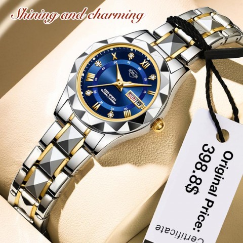 Waterproof Luminous Quartz Date Week Female Wristwatch
