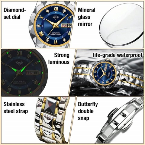 Waterproof Luminous Quartz Date Week Female Wristwatch