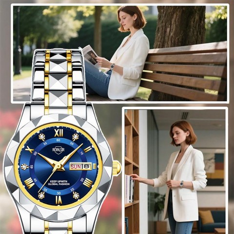 Waterproof Luminous Quartz Date Week Female Wristwatch