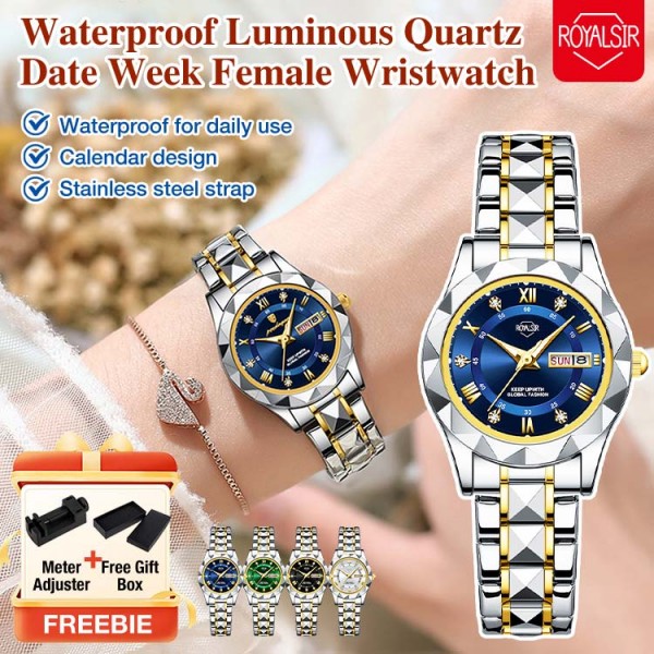 Waterproof Luminous Quartz Date Week Female Wristwatch