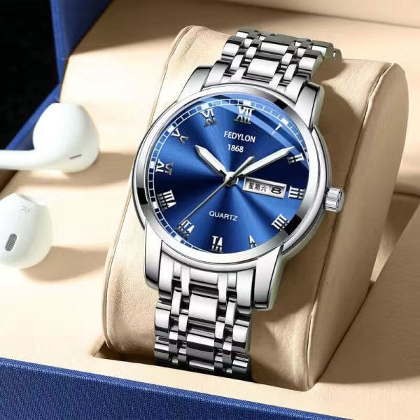Roman steel strap watch mens quartz dual..