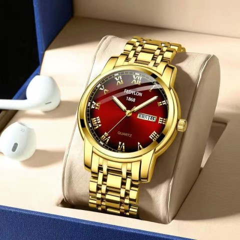 Roman steel strap watch mens quartz dual calendar waterproof mens watch