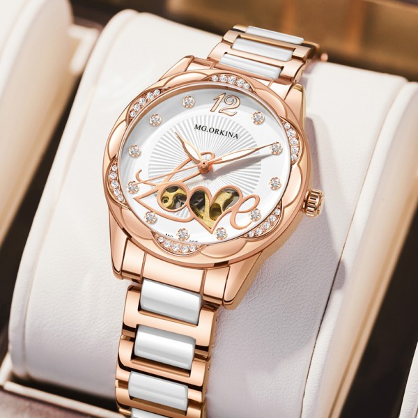 Luminous ladies watch with diamonds..